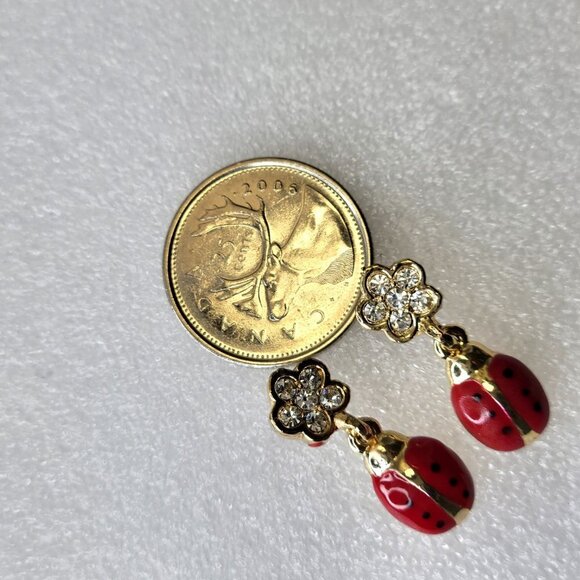 Mini LadyBug Enamel Crystal Earrings - Picture 5 of 14